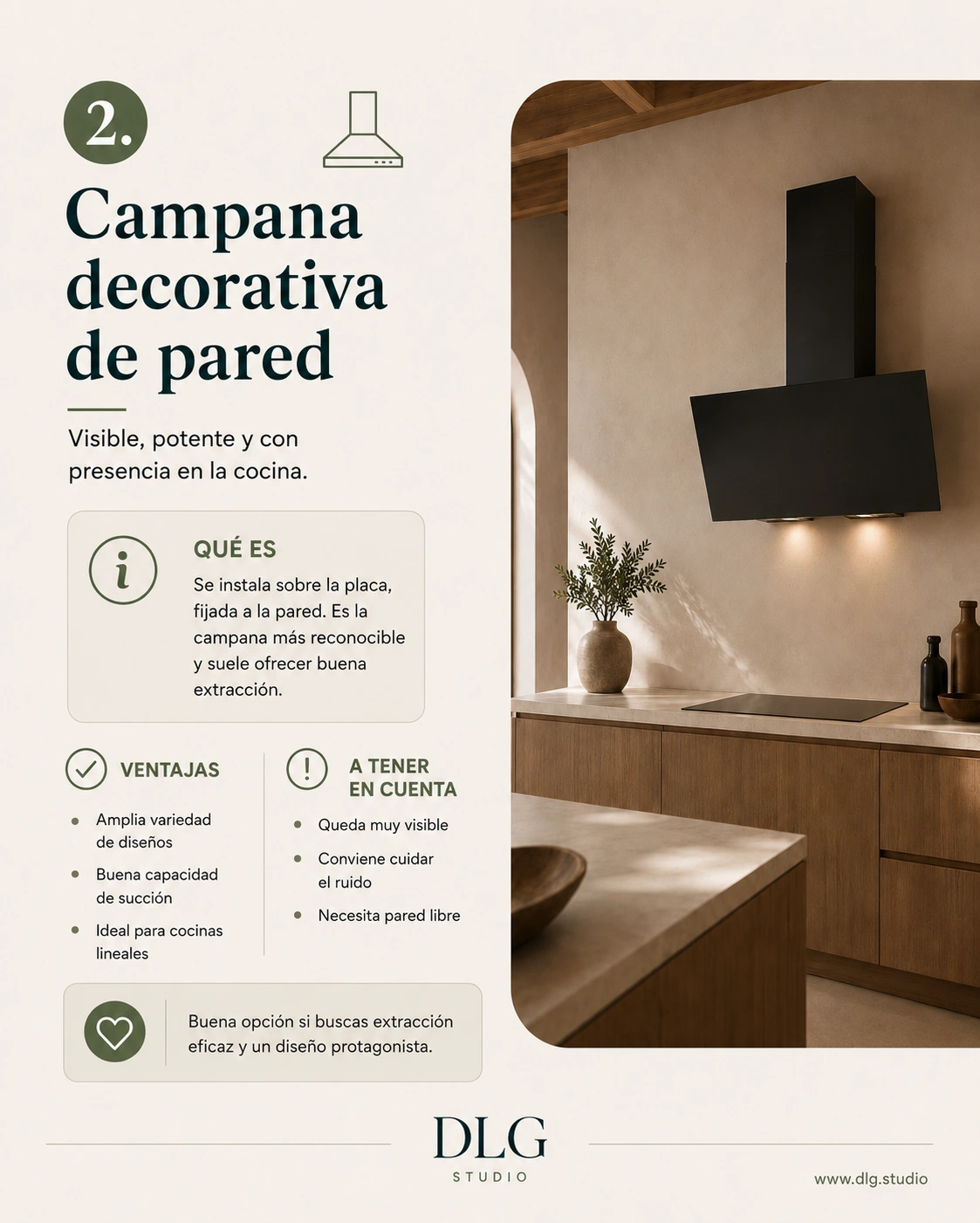 Infografía de campana decorativa de pared para reforma de cocina en Mallorca