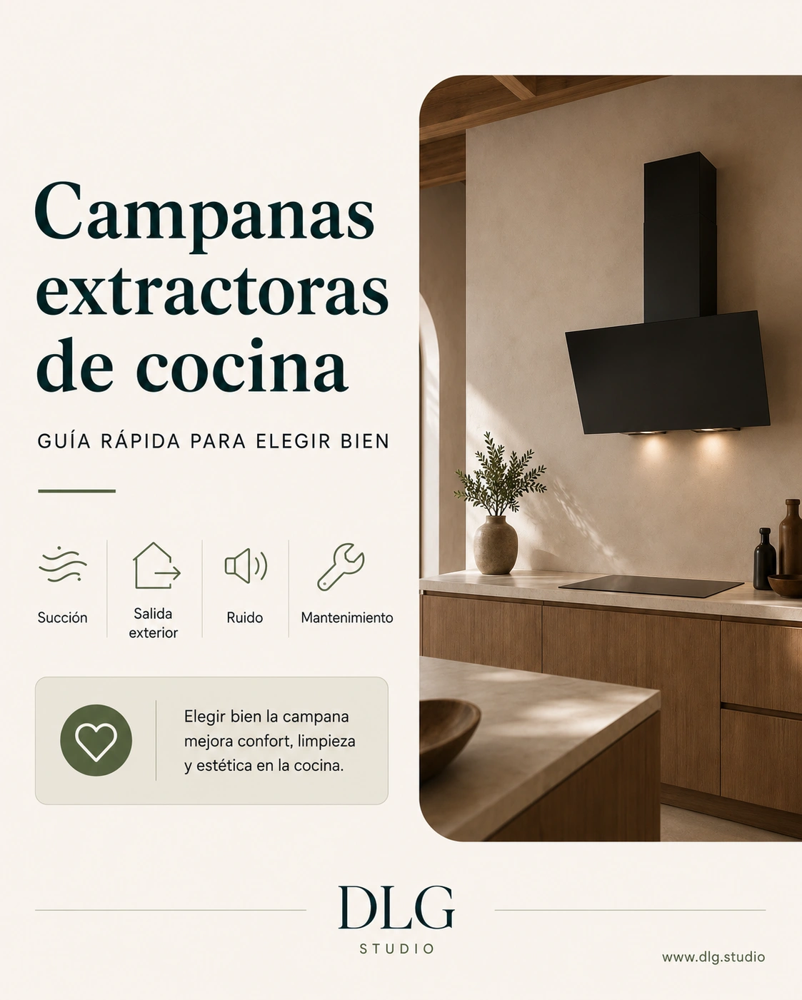 Infografía de campanas extractoras de cocina para elegir en una reforma de cocina en Palma y toda Mallorca