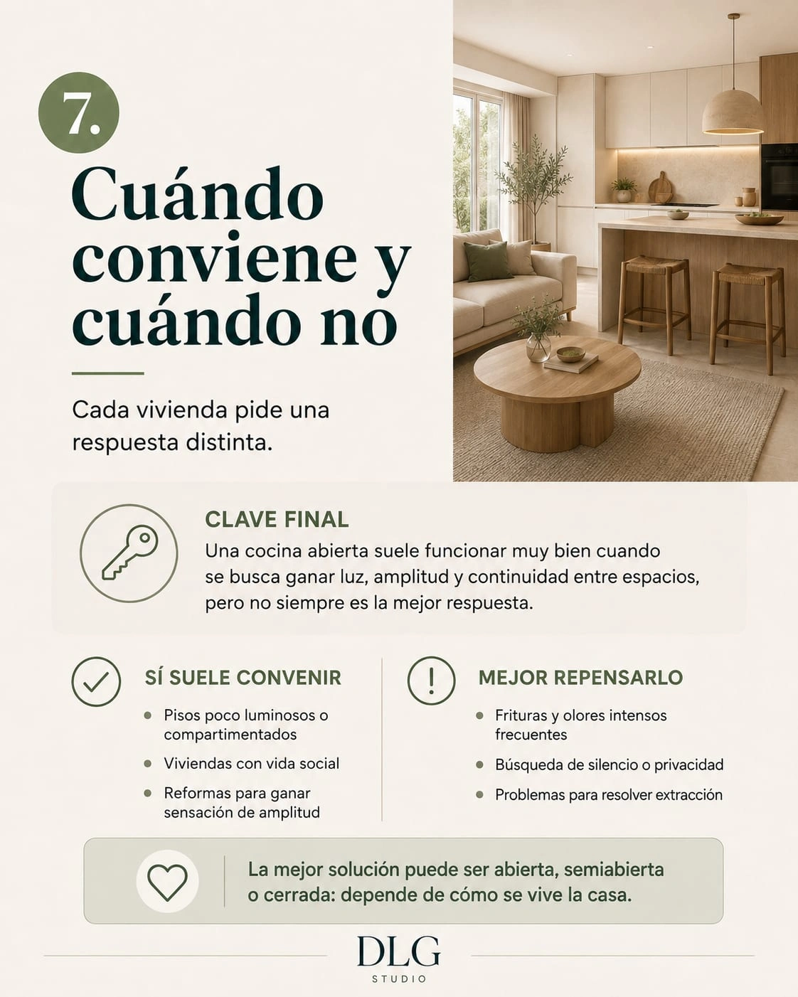 Infographic about when to open the kitchen to the living room in a remodel in Palma and across Mallorca