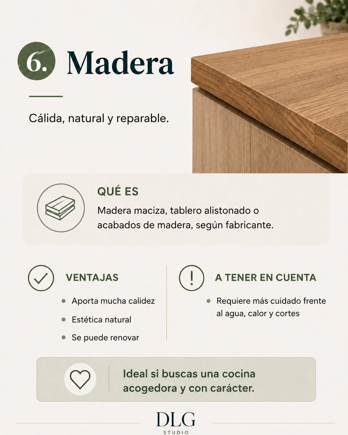 Infographic of a wooden worktop for a Mediterranean kitchen in Palma and Mallorca